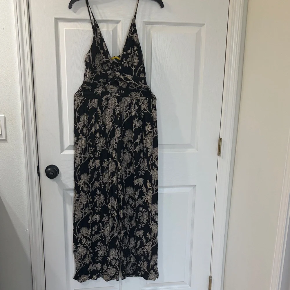 Angie Black Wide Leg Jumpsuit with Cream Floral Print - Picture 1 of 7